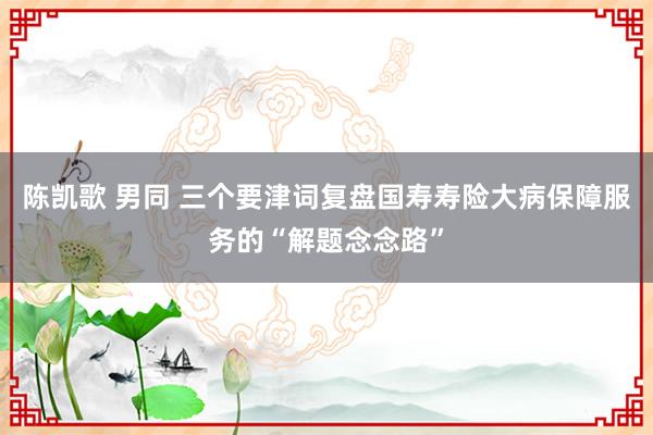 陈凯歌 男同 三个要津词复盘国寿寿险大病保障服务的“解题念念路”